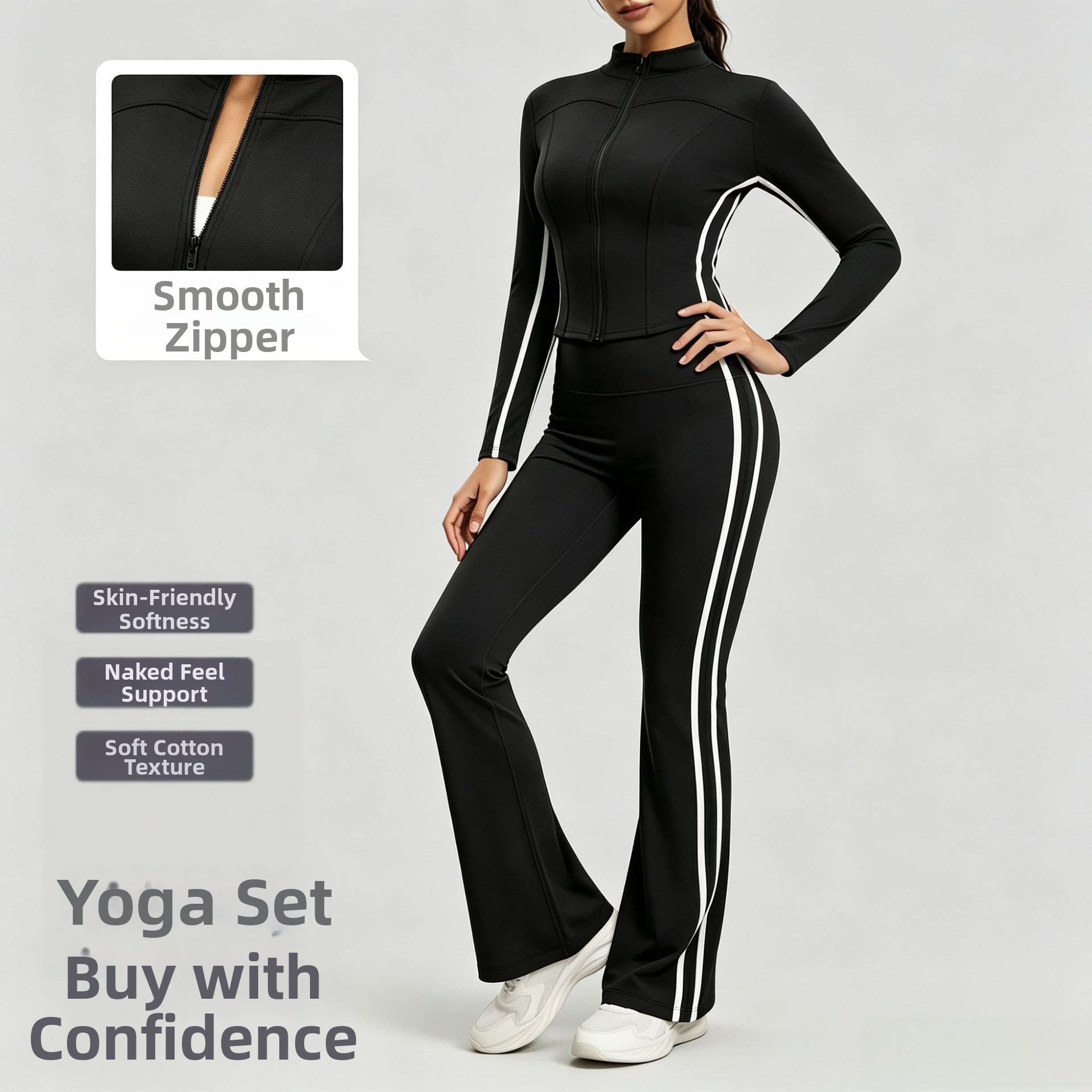 Yoga Fitness Jacket - طقم رياضي نسائي مخطط لفصل الخريف،